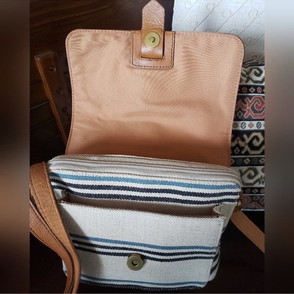 Fossil Kinley Small Leather Canvas Crossbody Bag With Key Charm No Callouts - Picture 6 of 10